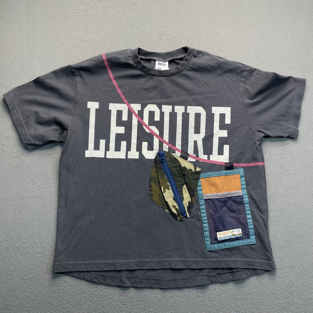 Breeze Youth Graphic T Shirt Cotton Gray Leisure Utility Pocket 140 Streetwear